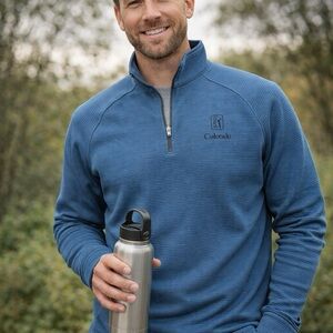 Dunning Golf Blue 1/4 Zip Mock Neck Long Sleeve Polo Men's Size S